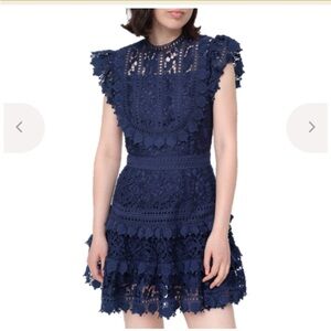 NWT Size 0. SEA New York Abby Puff Sleeve Short Dress in navy lace.